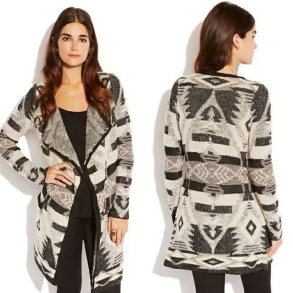 Lucky Brand Waterfall Open Front Aztec Tribal Print Sweater